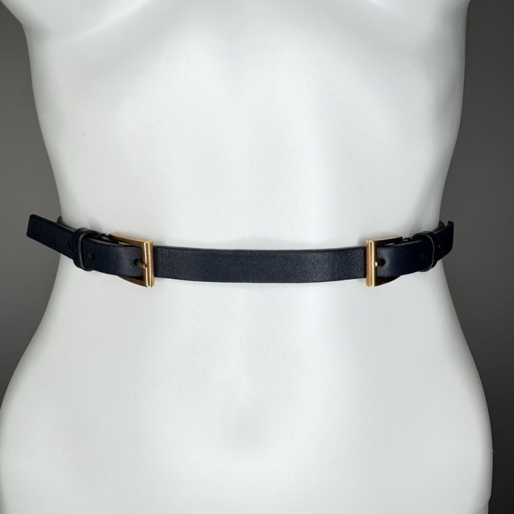 Prada Skinny Belt Size S M Black Leather Rose Gold Hardware